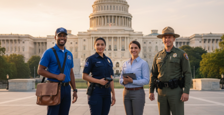 Federal employees in uniform outside Capitol building