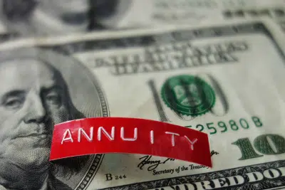 Red annuity label over money symbolizing FERS annuity supplement