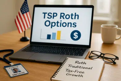 Laptop screen and notes on how to coordinate TSP Roth options for federal employees