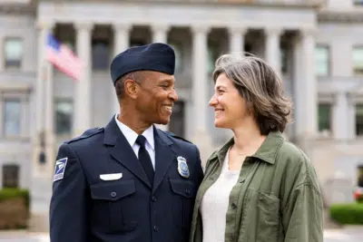 Smiling couple representing FERS survivor benefits for federal families